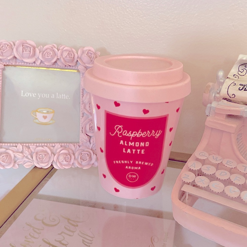 Raspberry Almond Latte coffee cup candle